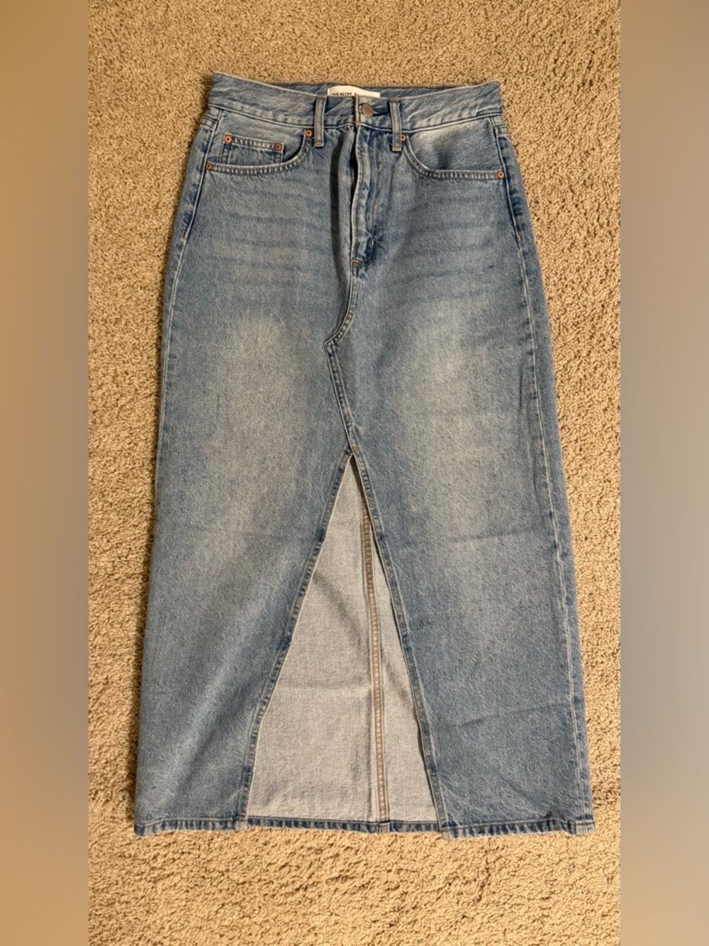 Denim Forum Light Blue Denim Midi Skirt with Front Slit